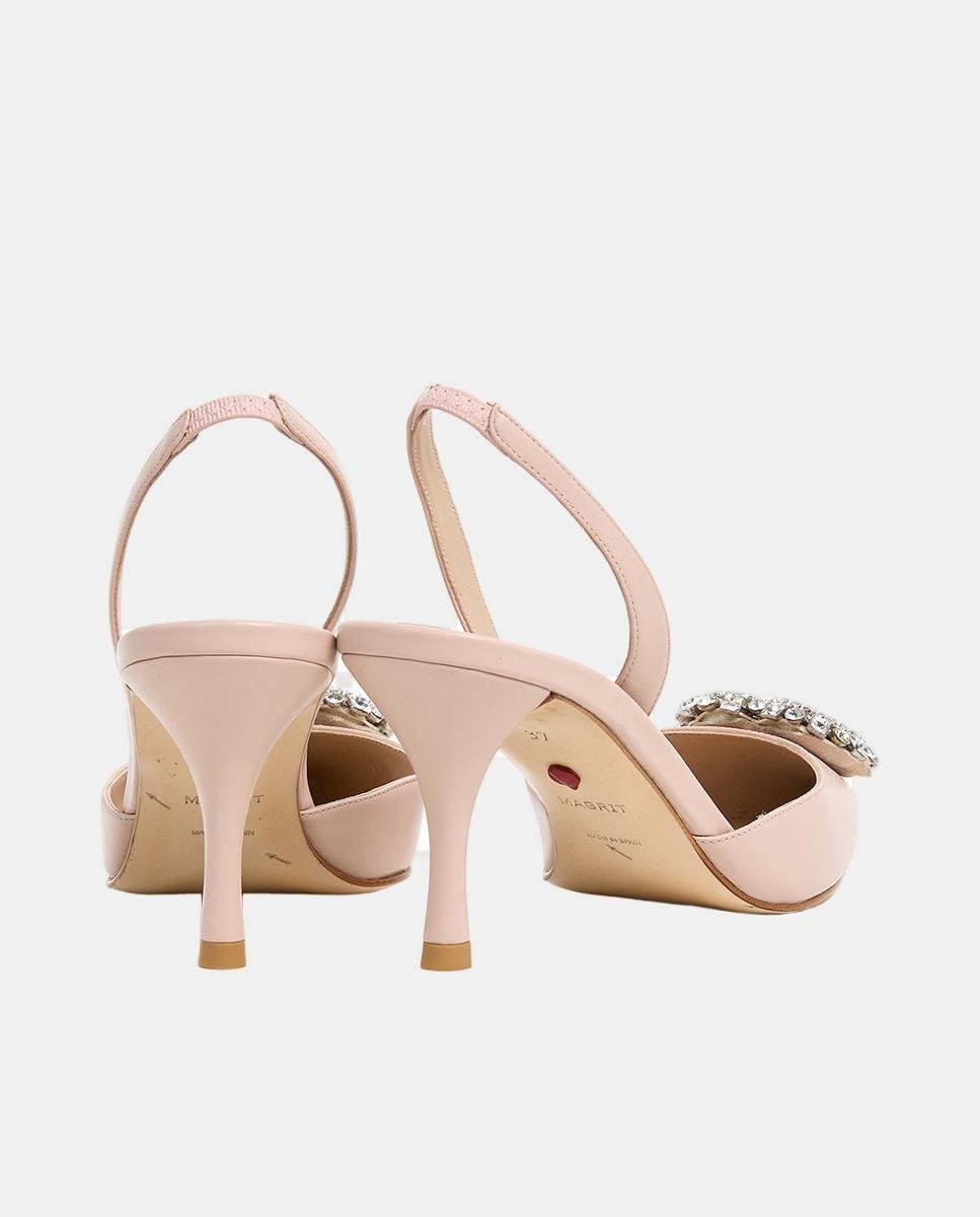 Sapatos de Salto Tipo Mules com Coração - Nude Natural-3