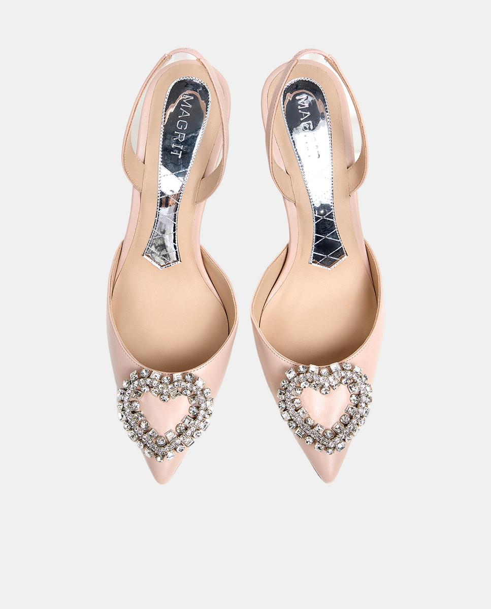 Sapatos de Salto Tipo Mules com Coração - Nude Natural-4
