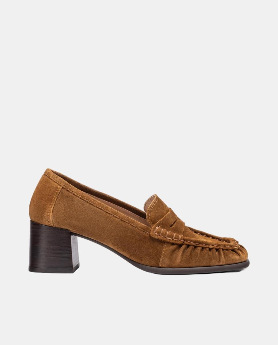 Mocasines de tacón de mujer de piel fruncido - Unisa - Marrón claro Marrón claro-1