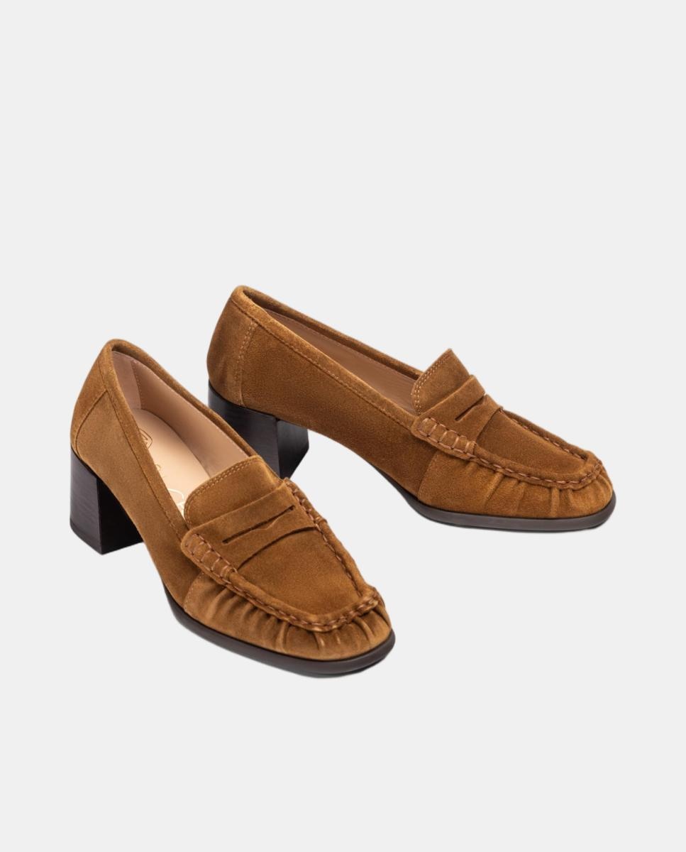 Mocasines de tacón de mujer de piel fruncido - Unisa - Marrón claro Marrón claro-2