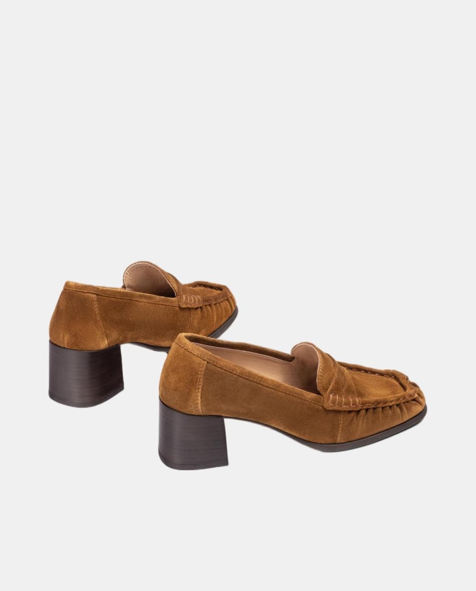 Mocasines de tacón de mujer de piel fruncido - Unisa - Marrón claro Marrón claro-3