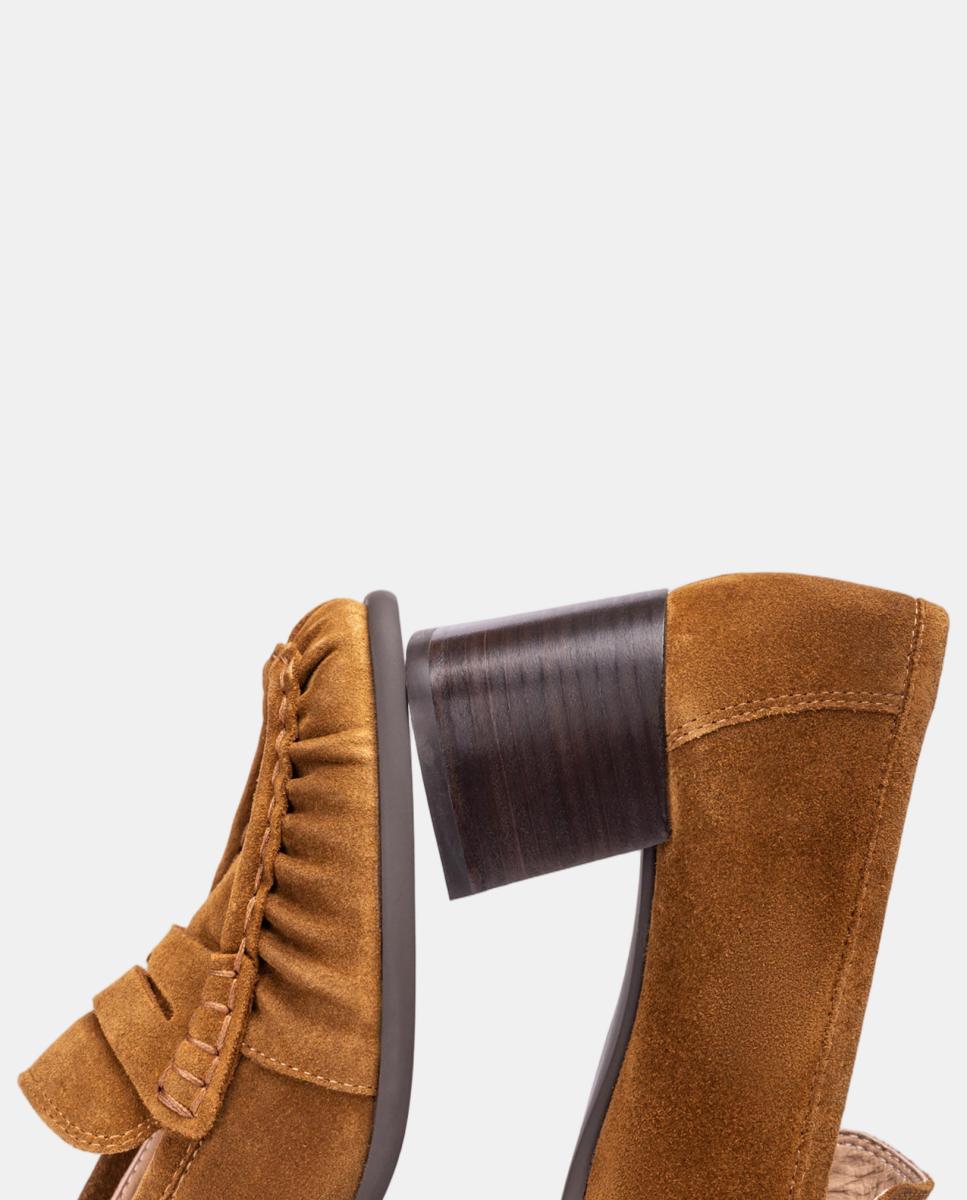 Mocasines de tacón de mujer de piel fruncido - Unisa - Marrón claro Marrón claro-4