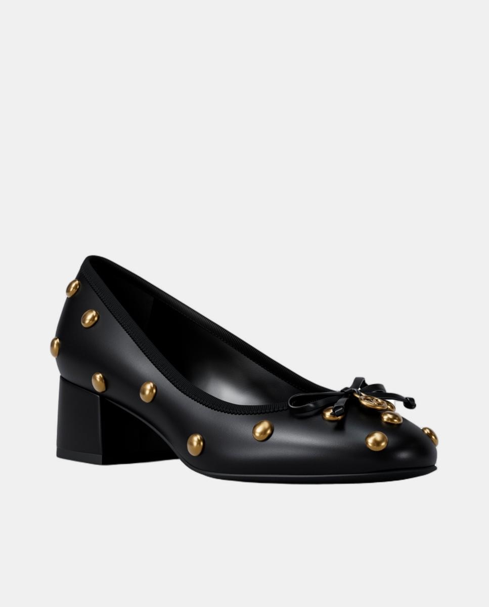 Sabrinas de Salto Piper em Pele com Tachas e Detalhe de Laço Preto-2
