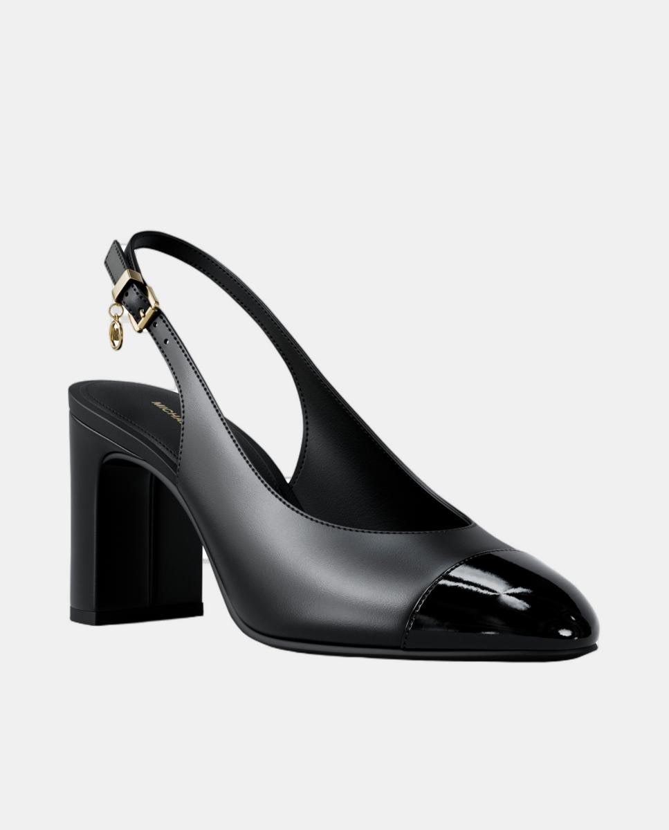 Sapatos Piper Sling Back em Pele com Salto de Bloco e Detalhe de Laço MK Preto-2