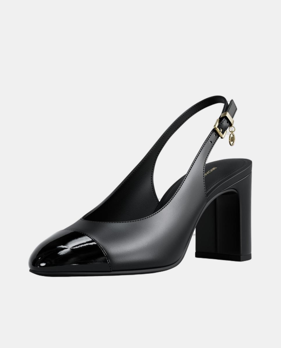 Sapatos Piper Sling Back em Pele com Salto de Bloco e Detalhe de Laço MK Preto-3