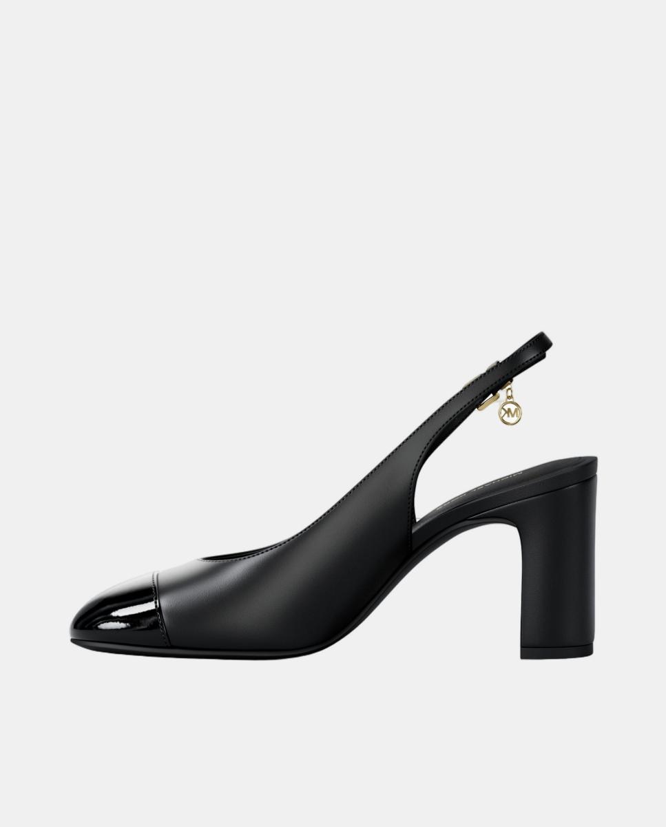 Sapatos Piper Sling Back em Pele com Salto de Bloco e Detalhe de Laço MK Preto-4