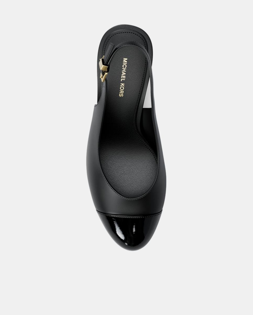Sapatos Piper Sling Back em Pele com Salto de Bloco e Detalhe de Laço MK Preto-6