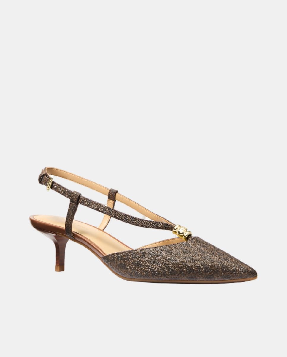 Sapatos de Salto Sling Back Cherie com Tiras com Missanga MK Castanho-escuro-2