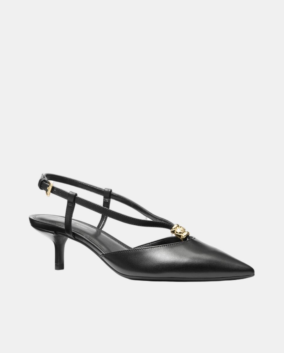 Sapatos de Salto Sling Back Cherie em Pele com Tiras com Missanga MK Preto-2