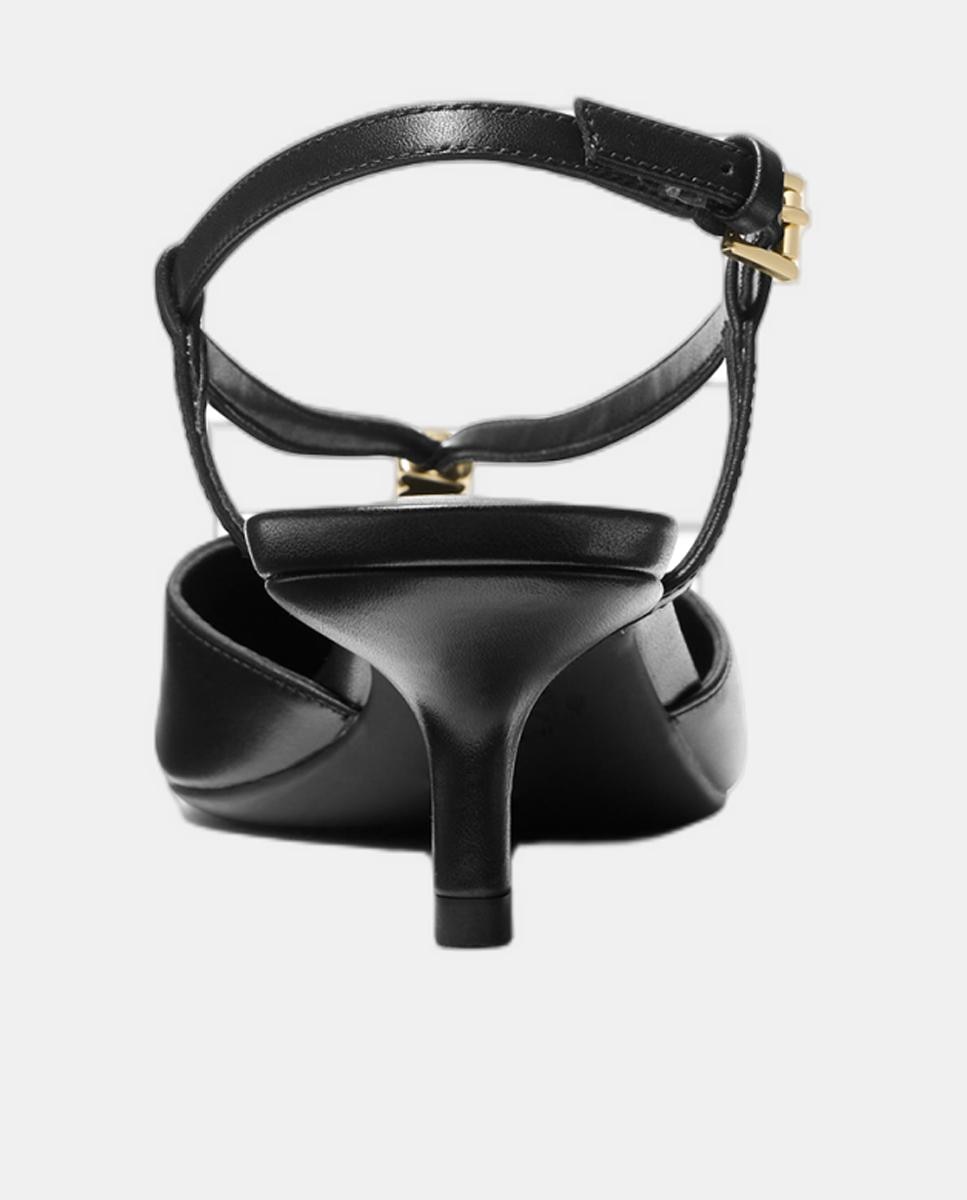 Sapatos de Salto Sling Back Cherie em Pele com Tiras com Missanga MK Preto-3
