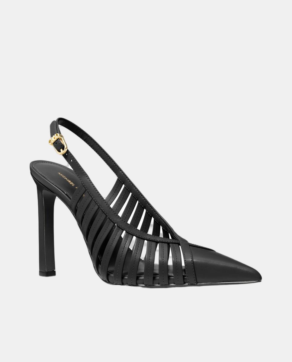 Sapatos de Salto em Pele Sling Back com Tiras Preto-2
