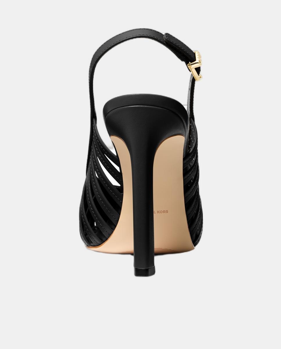 Sapatos de Salto em Pele Sling Back com Tiras Preto-3