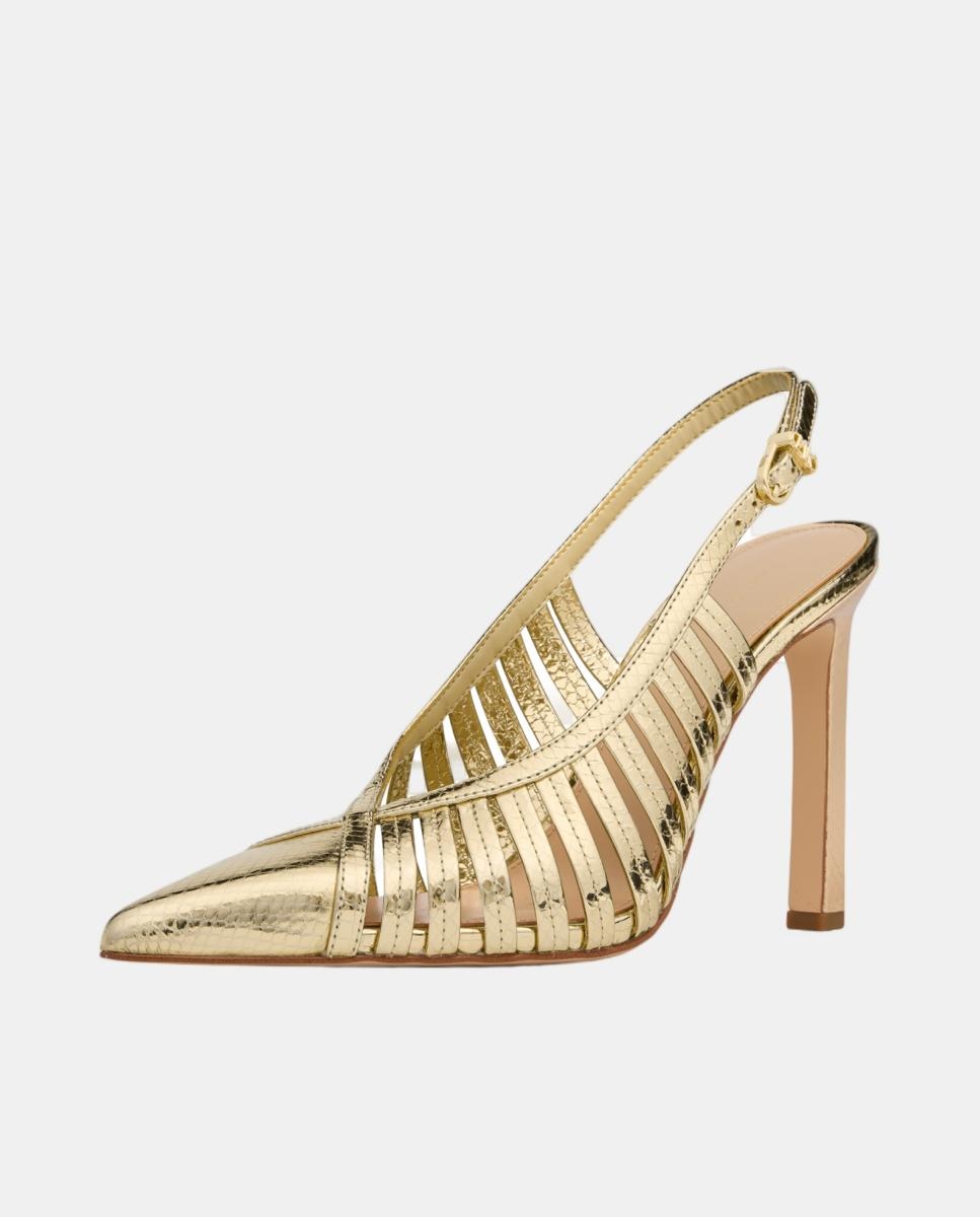 Sapatos de Salto em Pele Sling Back com Tiras Ouro-3