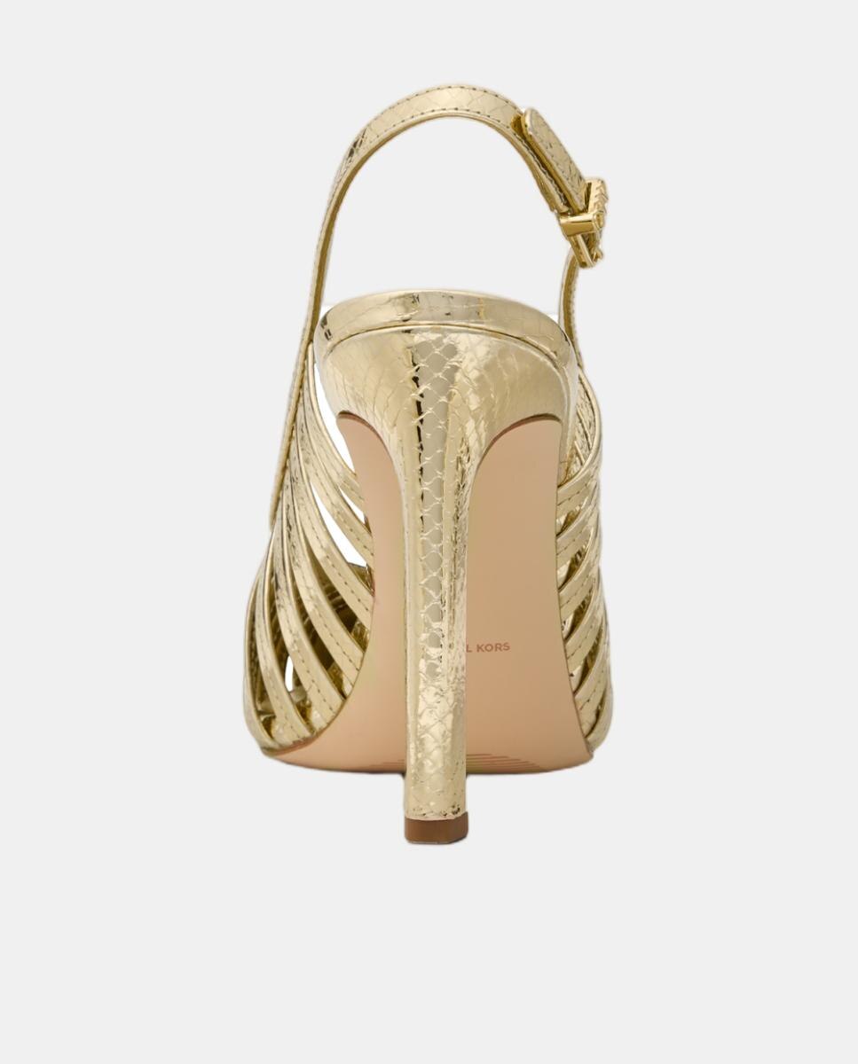 Sapatos de Salto em Pele Sling Back com Tiras Ouro-4