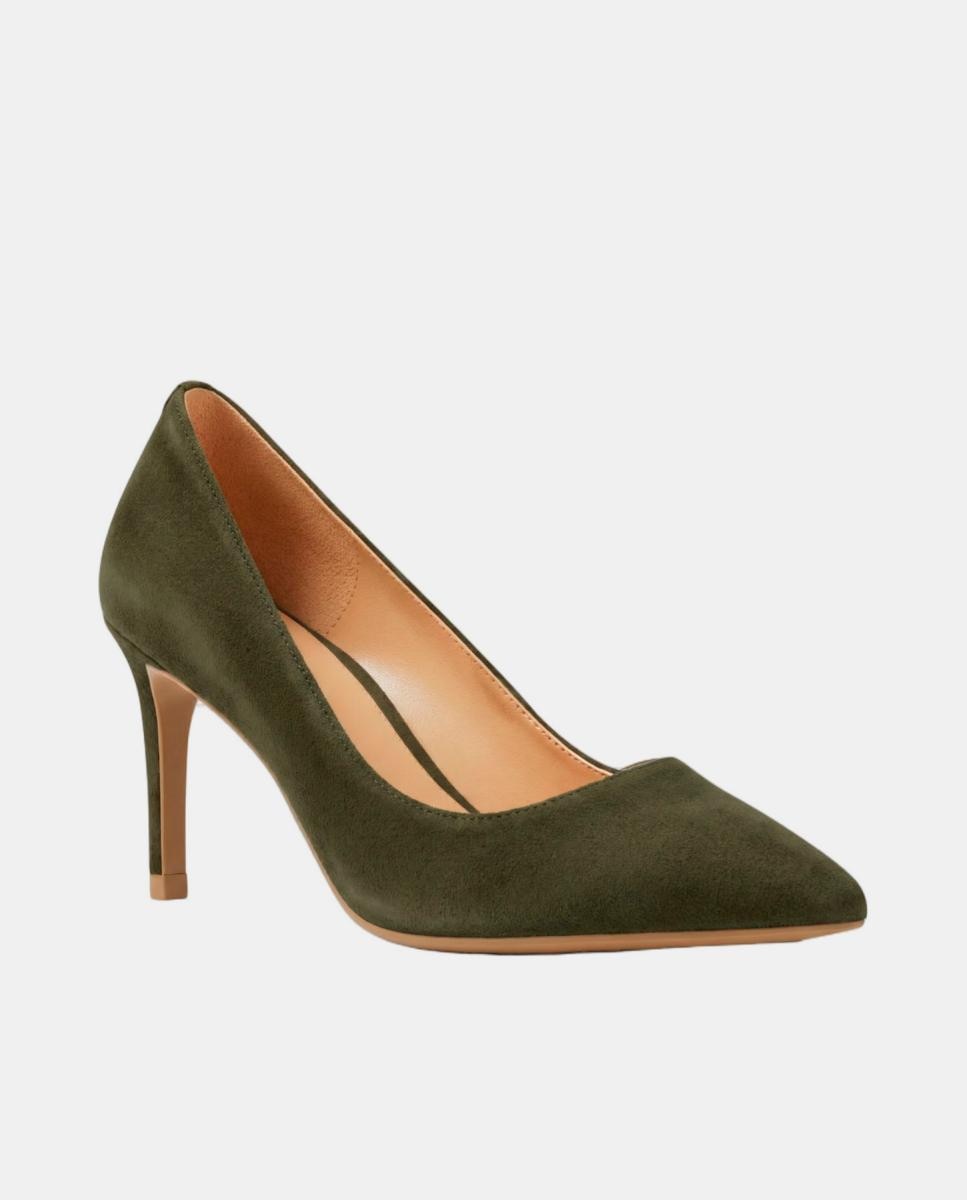 Sapatos de Salto Alina de Camurça com Salto de Agulha Verde Azeitona-2