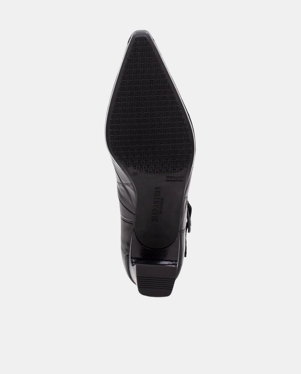 Sapatos T-bar em Pele com Efeito Big Croco Preto-5