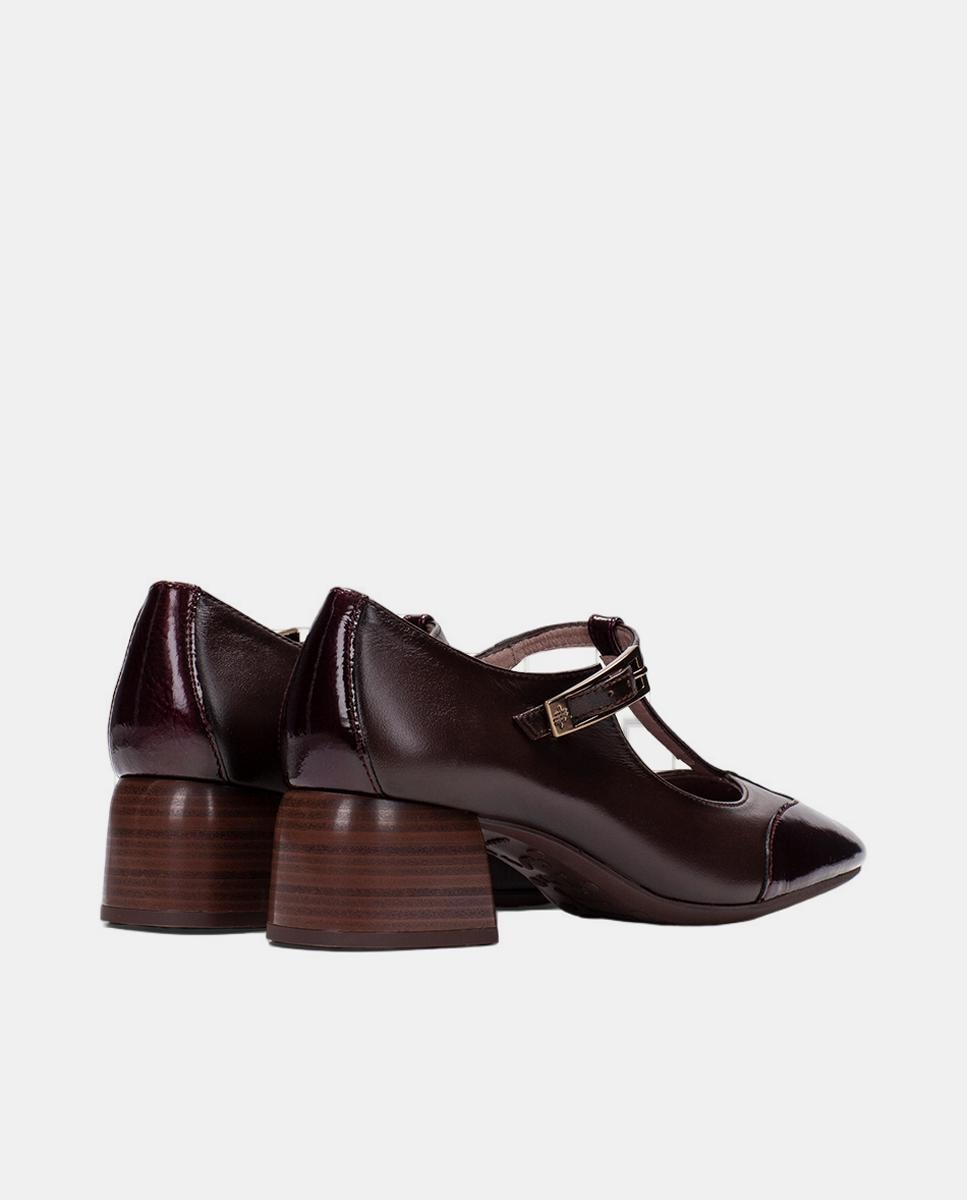 Sapatos T-bar Combinados em Verniz com Pele Vermelho-cereja-3