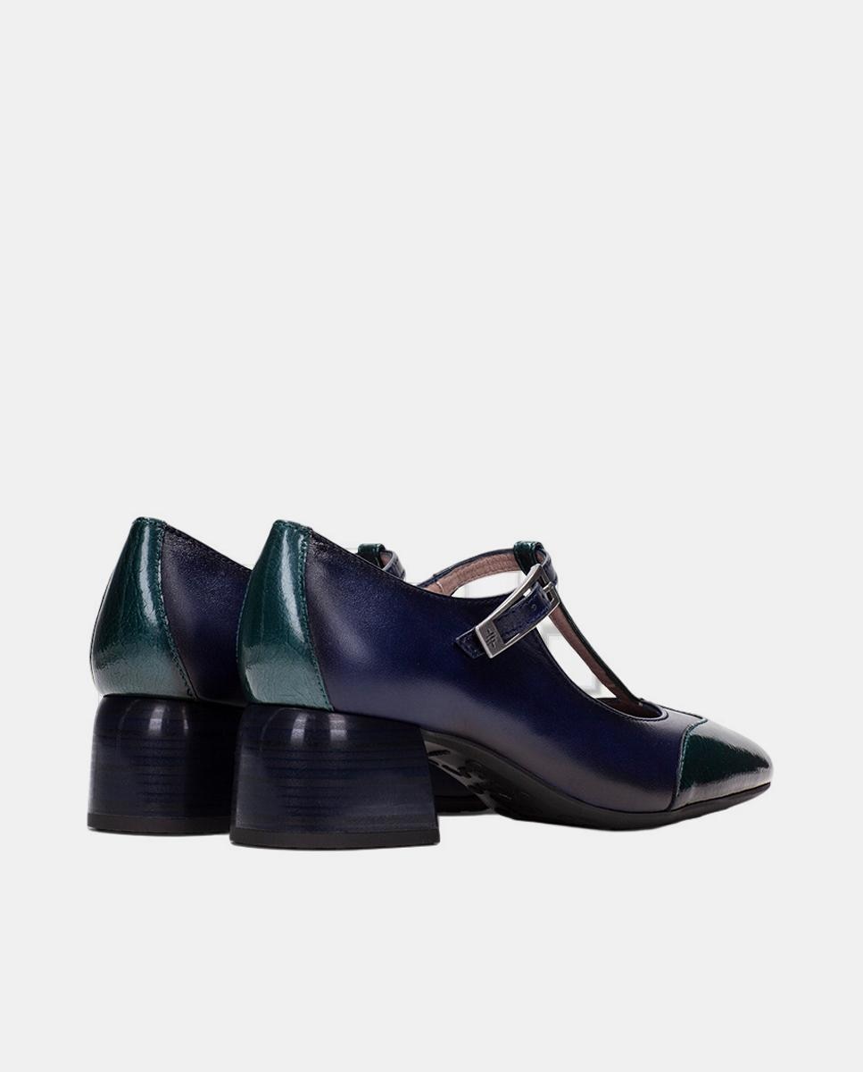 Sapatos T-bar Combinados em Verniz com Pele Azul-marinho-3