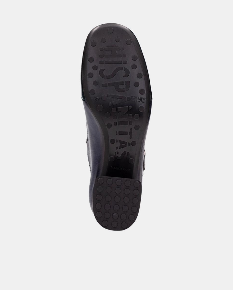 Sapatos T-bar Combinados em Verniz com Pele Azul-marinho-5