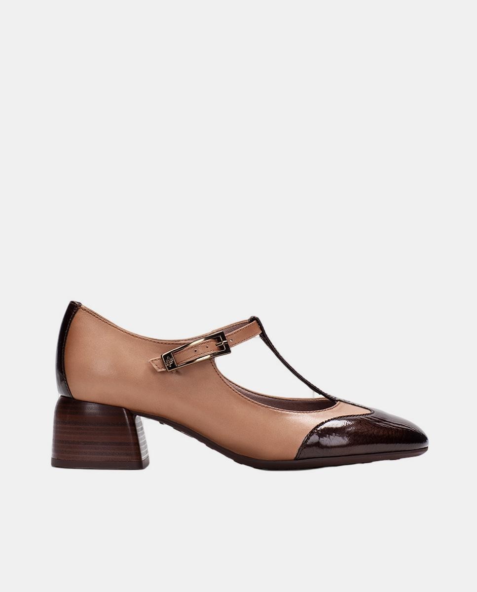 Imagem 0 de Sapatos T-bar Combinados em Verniz com Pele