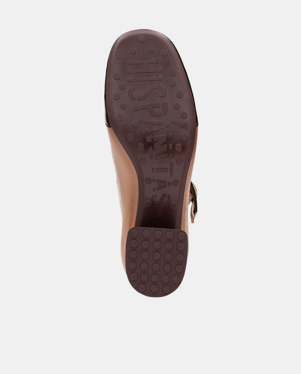 Sapatos T-bar Combinados em Verniz com Pele Castanho-escuro-5