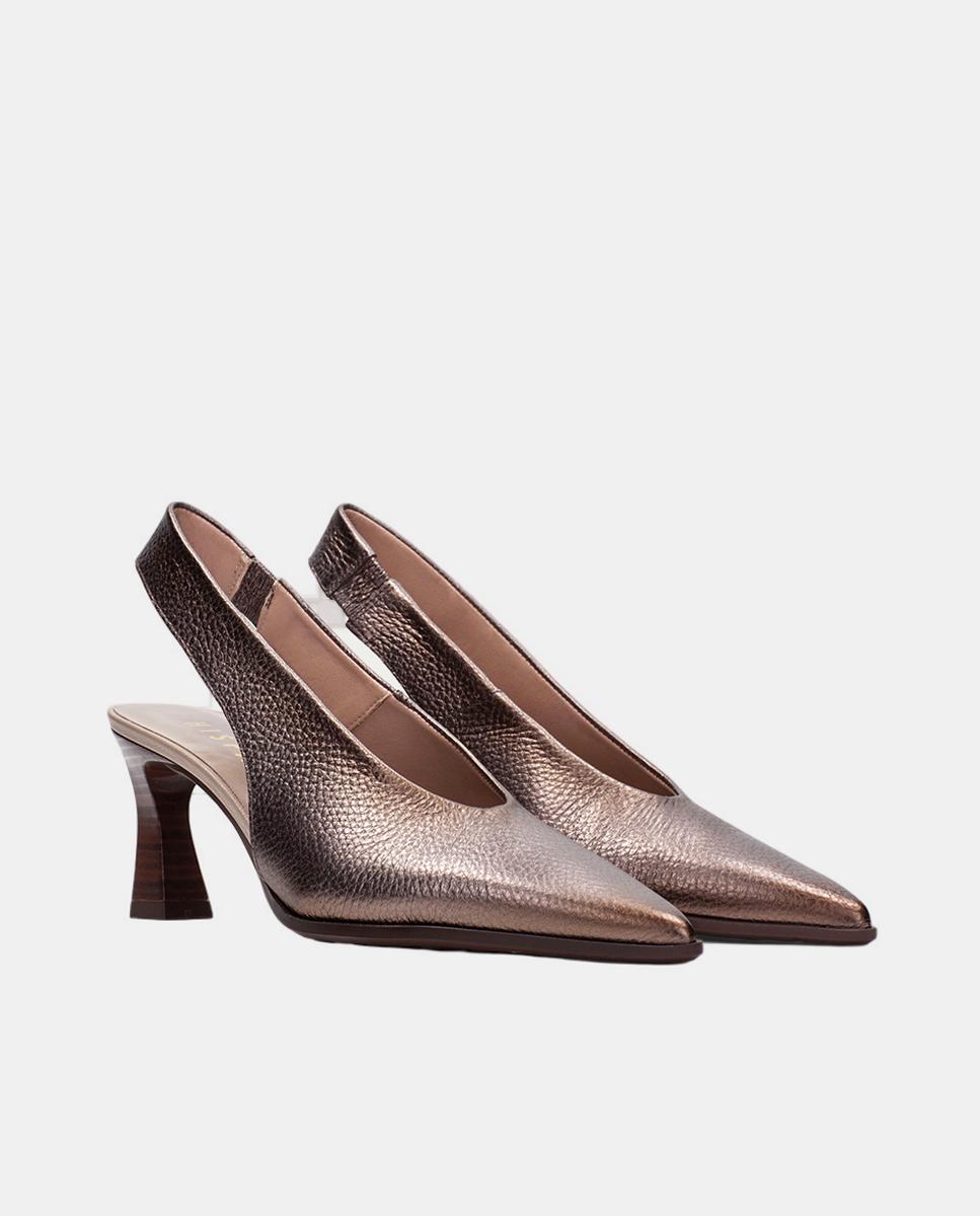 Sapatos de Salto Tipo Mules em Pele Bronze-2