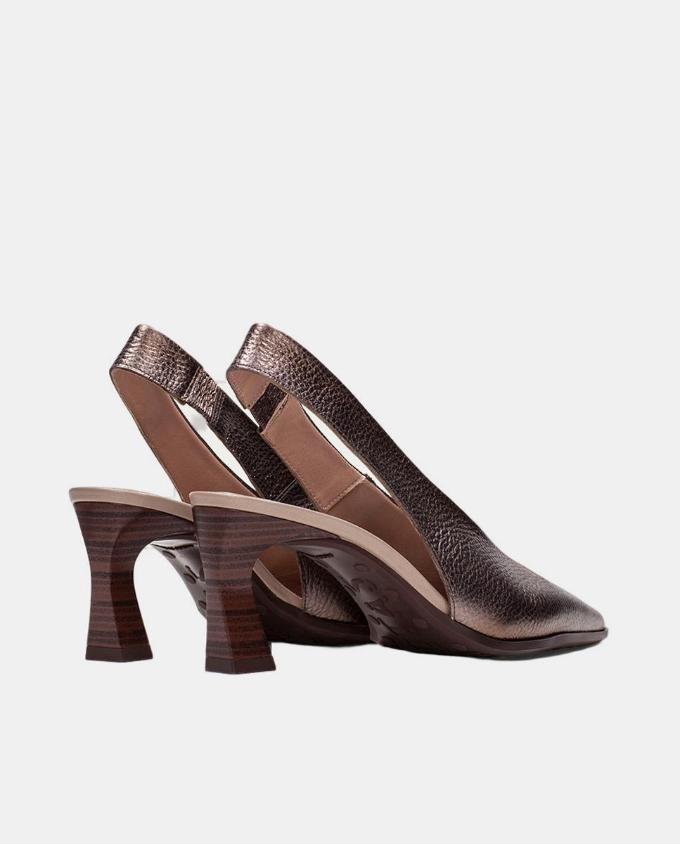 Sapatos de Salto Tipo Mules em Pele Bronze-3