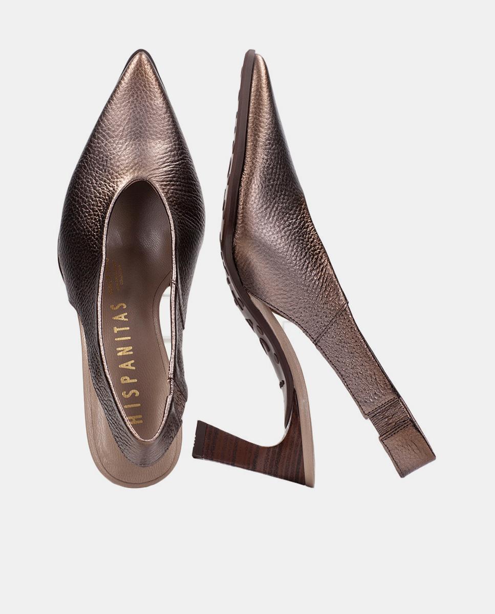 Sapatos de Salto Tipo Mules em Pele Bronze-4