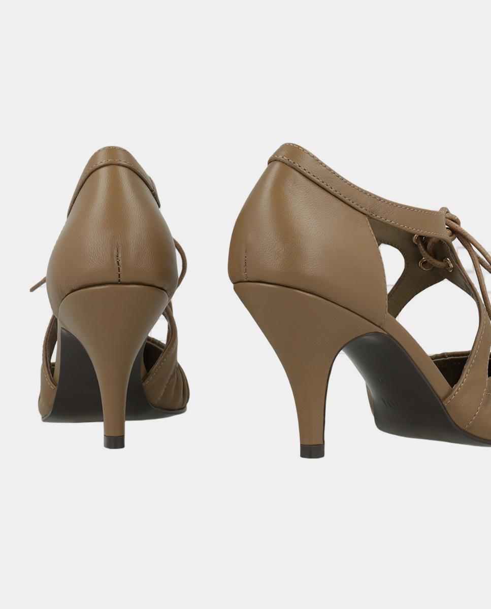 Zapatos de mujer en piel con cordon en color vison. - Lodi - Marrón Marrón-3
