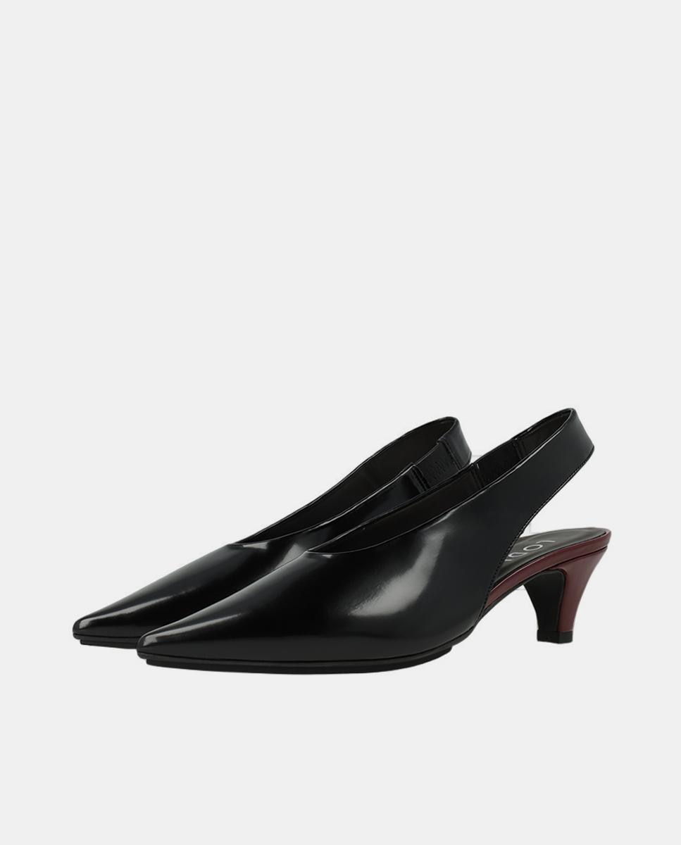 Sapatos de Salto Tipo Mules em Tecido e Pele – Preto Preto-2