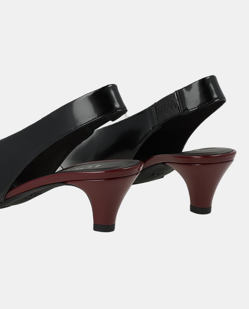 Sapatos de Salto Tipo Mules em Tecido e Pele – Preto Preto-3
