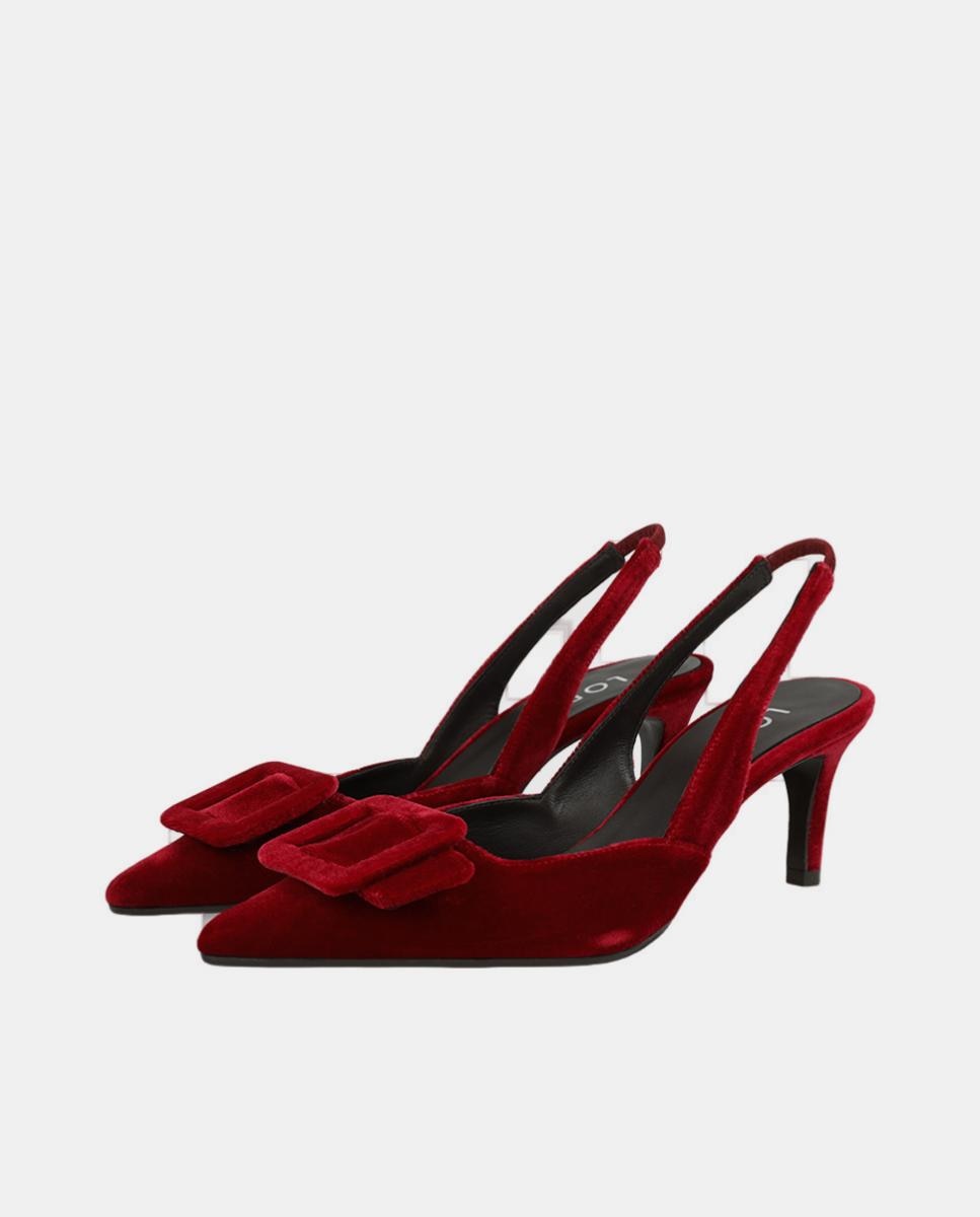 Mules em Veludo com Adorno Vermelho-escuro-2