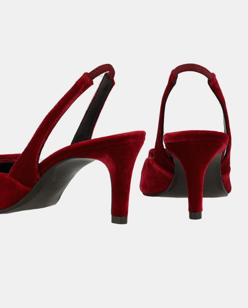 Mules em Veludo com Adorno Vermelho-escuro-3