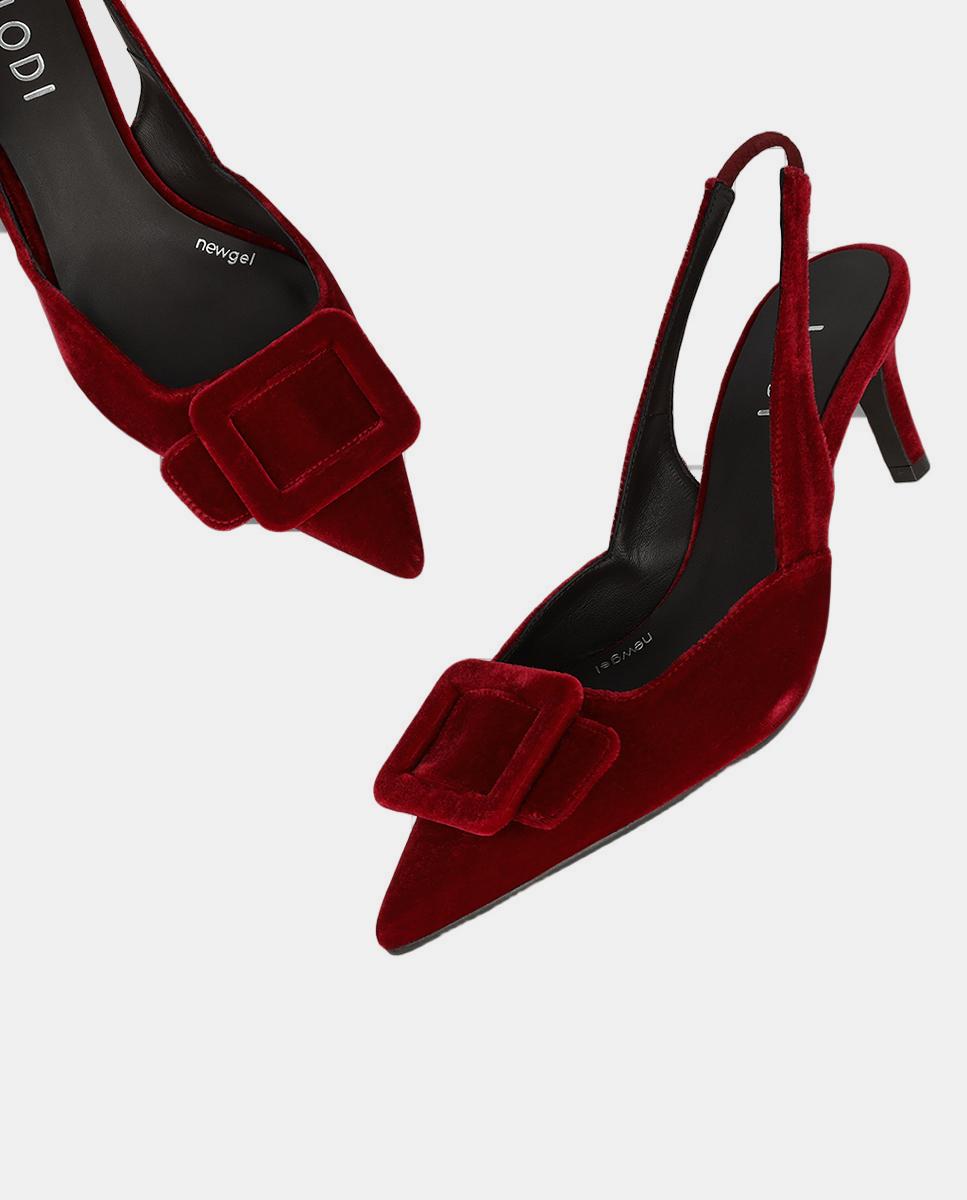 Mules em Veludo com Adorno Vermelho-escuro-4