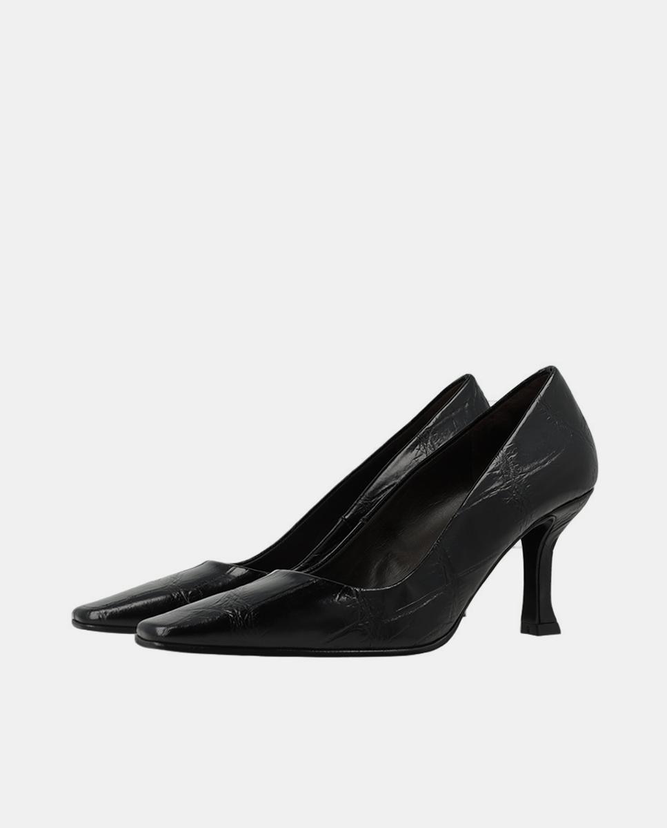 Sapatos de Salto em Pele Gravada – Preto Preto-2