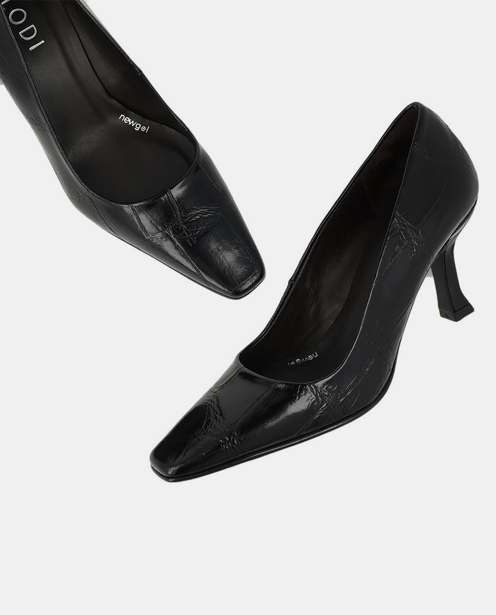 Sapatos de Salto em Pele Gravada – Preto Preto-4