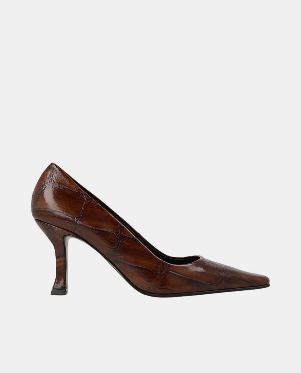 Imagem 0 de Sapatos de Salto em Pele Gravada – Cor de Couro