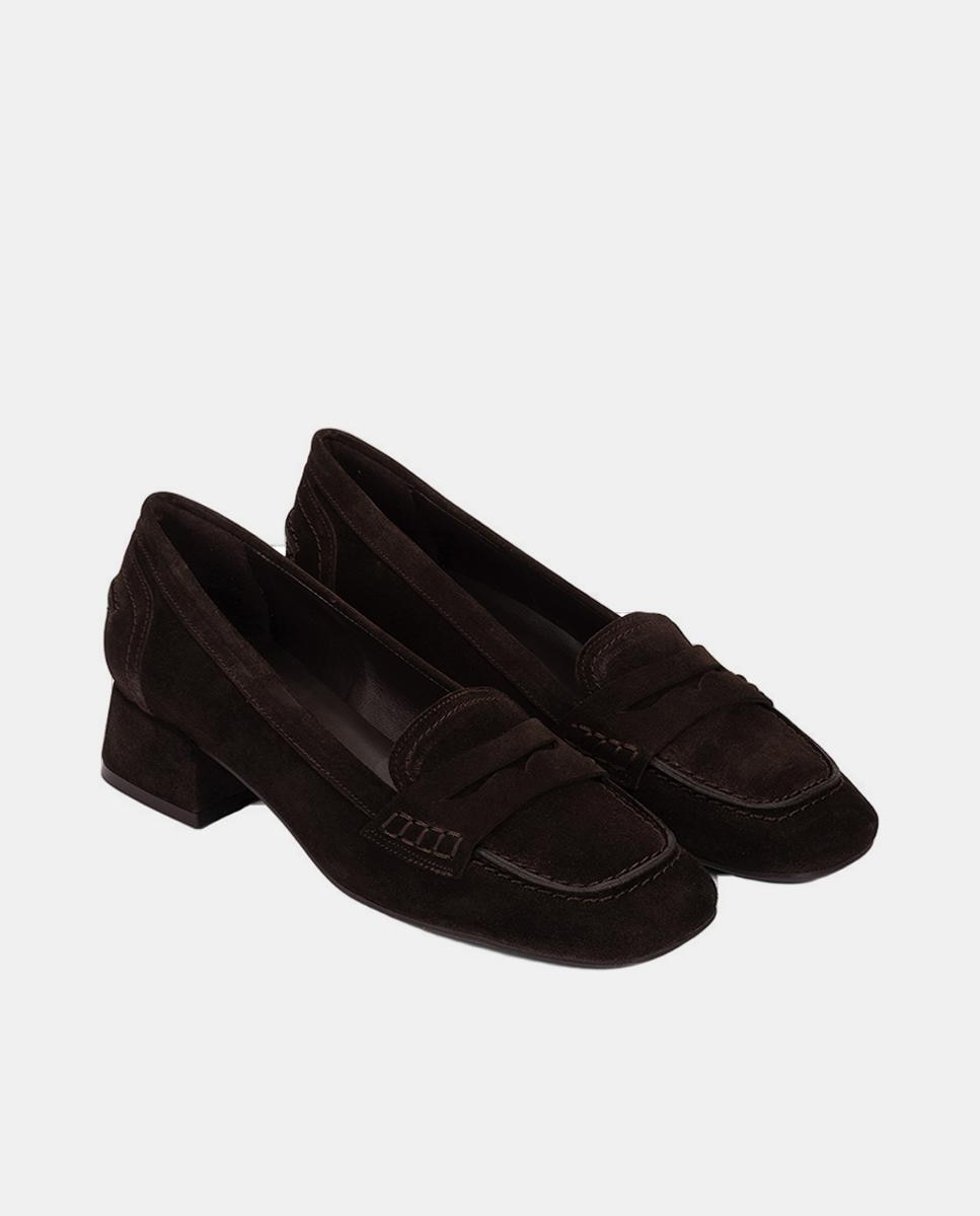 Sapatos em Pele com Salto de Bloco Castanho-escuro-2