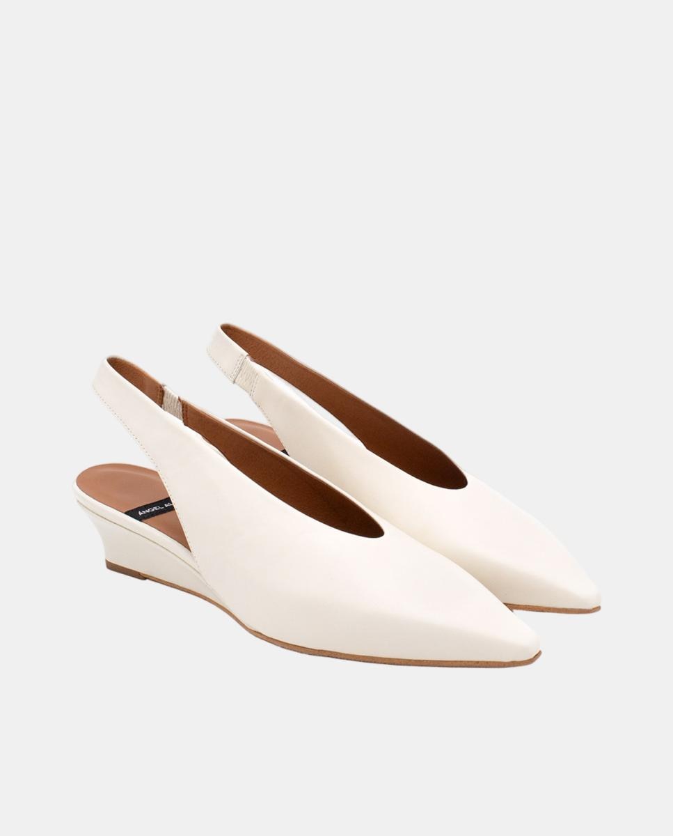 Sapatos de Salto Tipo Mules com Cunha e Pele Branco-2