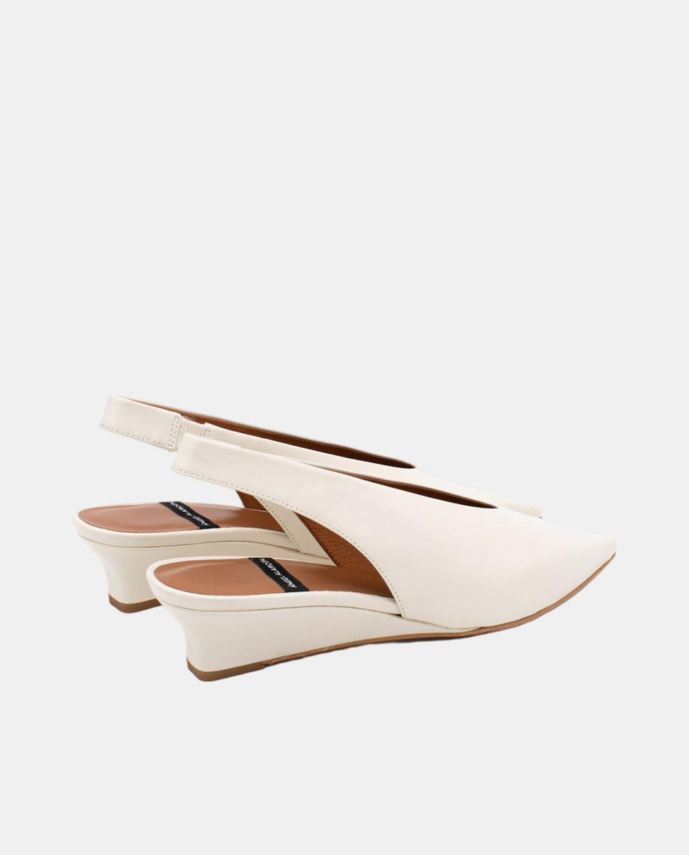 Sapatos de Salto Tipo Mules com Cunha e Pele Branco-3