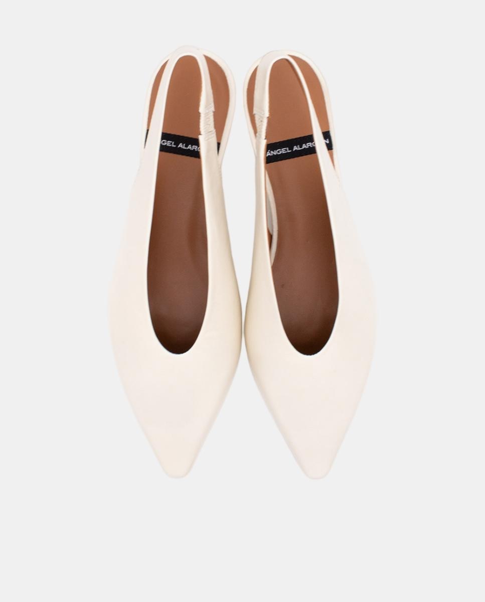 Sapatos de Salto Tipo Mules com Cunha e Pele Branco-4