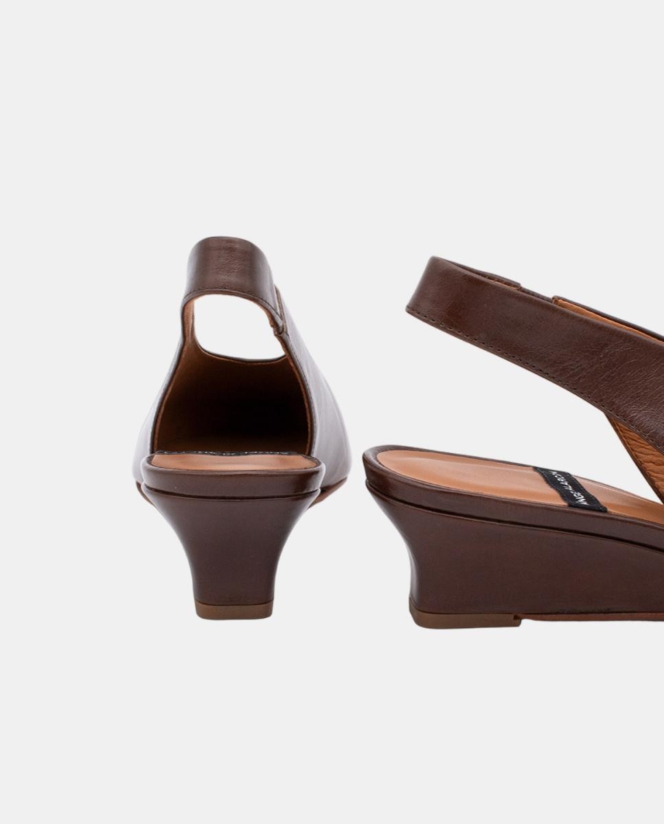Sapatos de Salto Tipo Mules com Cunha e Pele Castanho-2