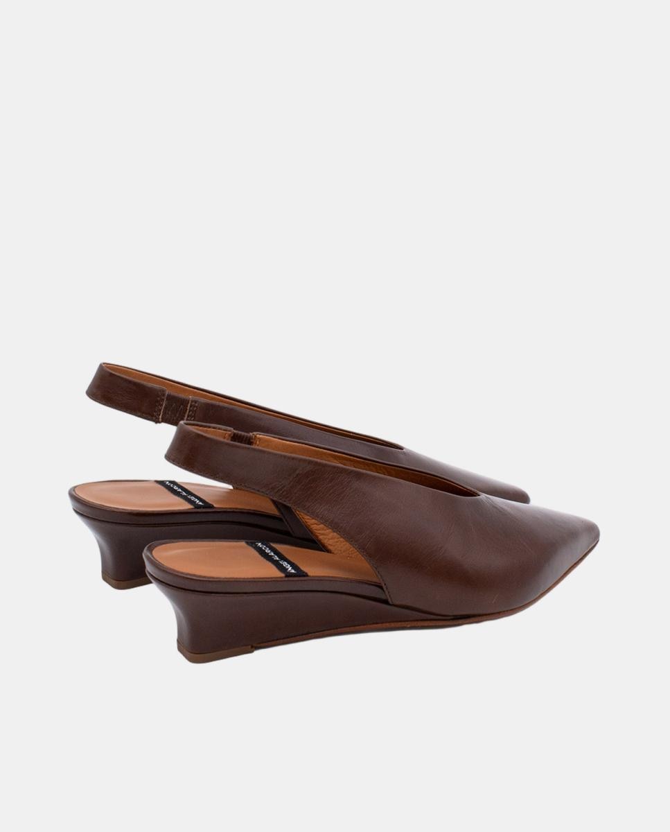 Sapatos de Salto Tipo Mules com Cunha e Pele Castanho-4