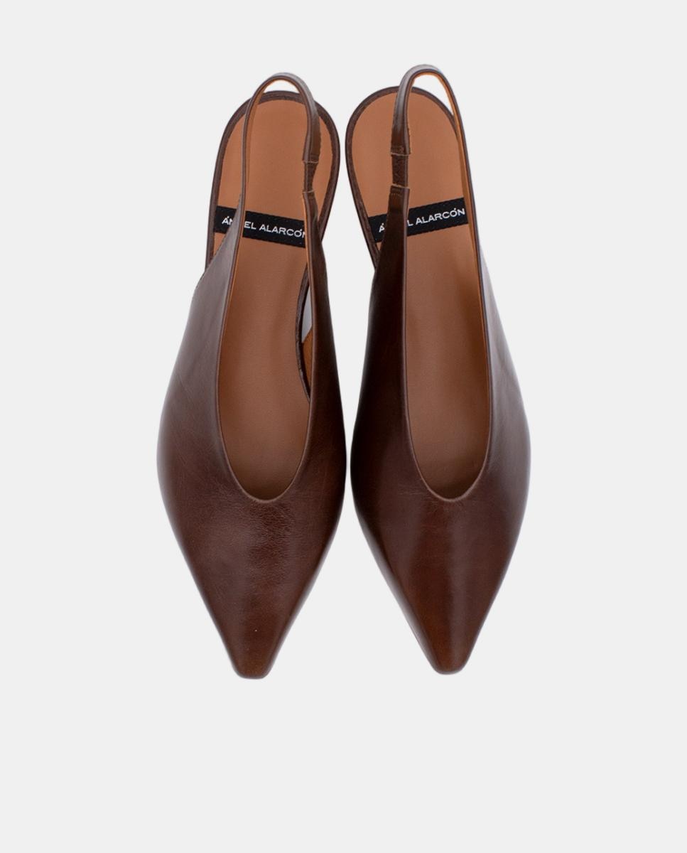 Sapatos de Salto Tipo Mules com Cunha e Pele Castanho-5