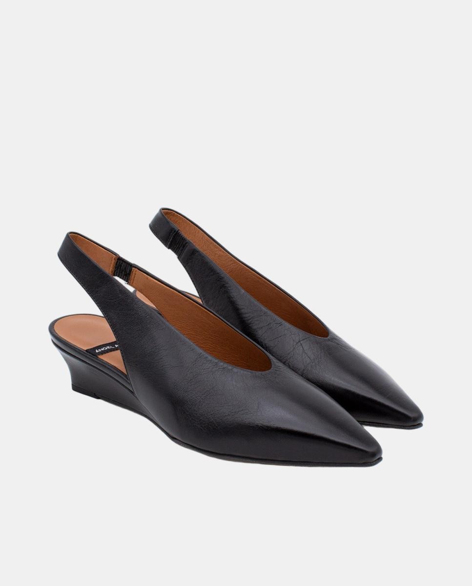 Sapatos de Salto Tipo Mules com Cunha e Pele Preto-3