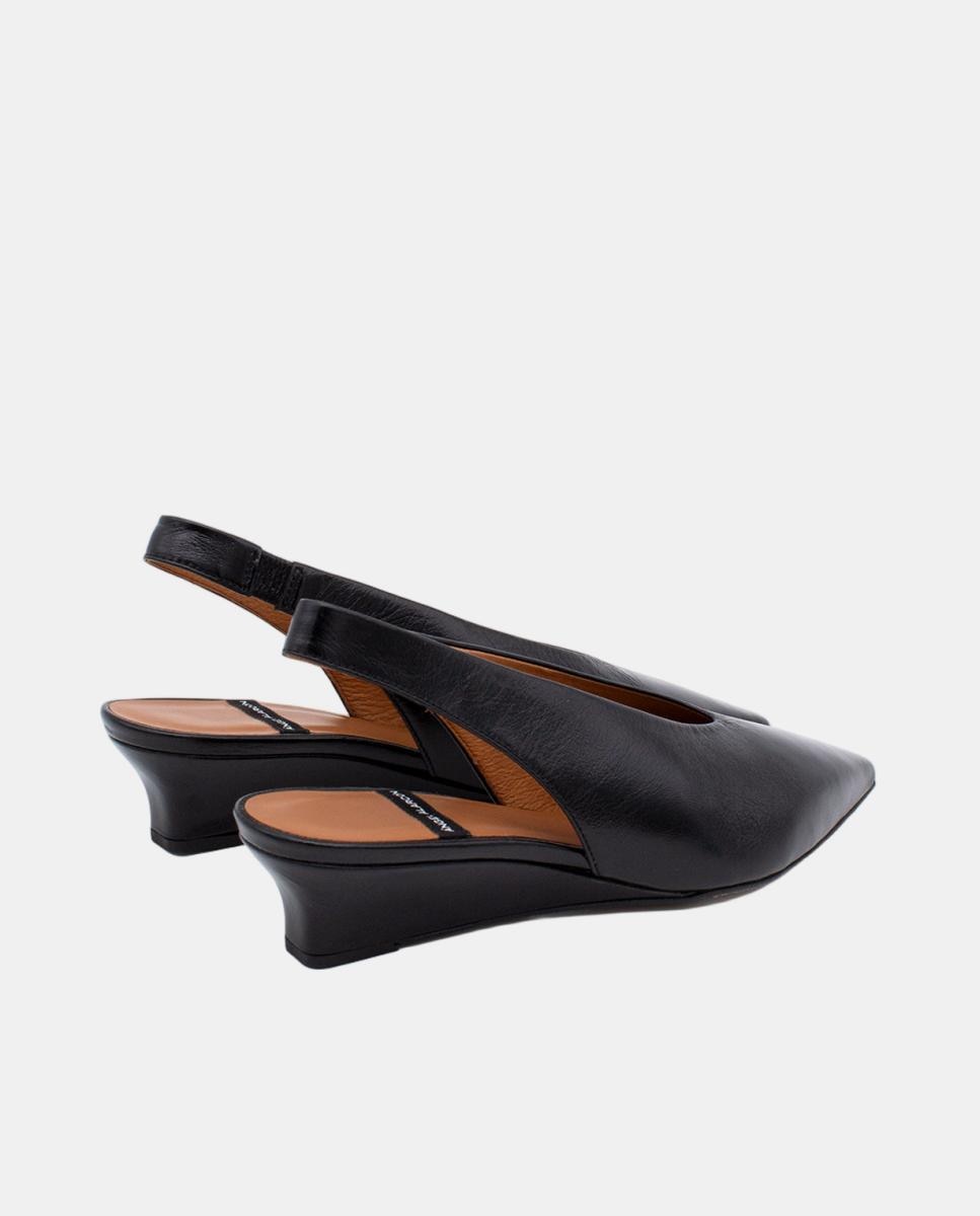 Sapatos de Salto Tipo Mules com Cunha e Pele Preto-4