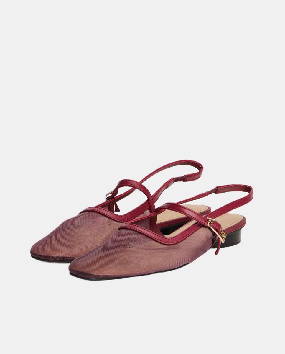 Sapatos Rasos Tipo Mules com Logótipo Vermelho/Grená-2