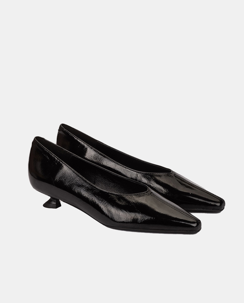 Sapatos de Salto em Pele Brilhante com Salto Mini Preto-2