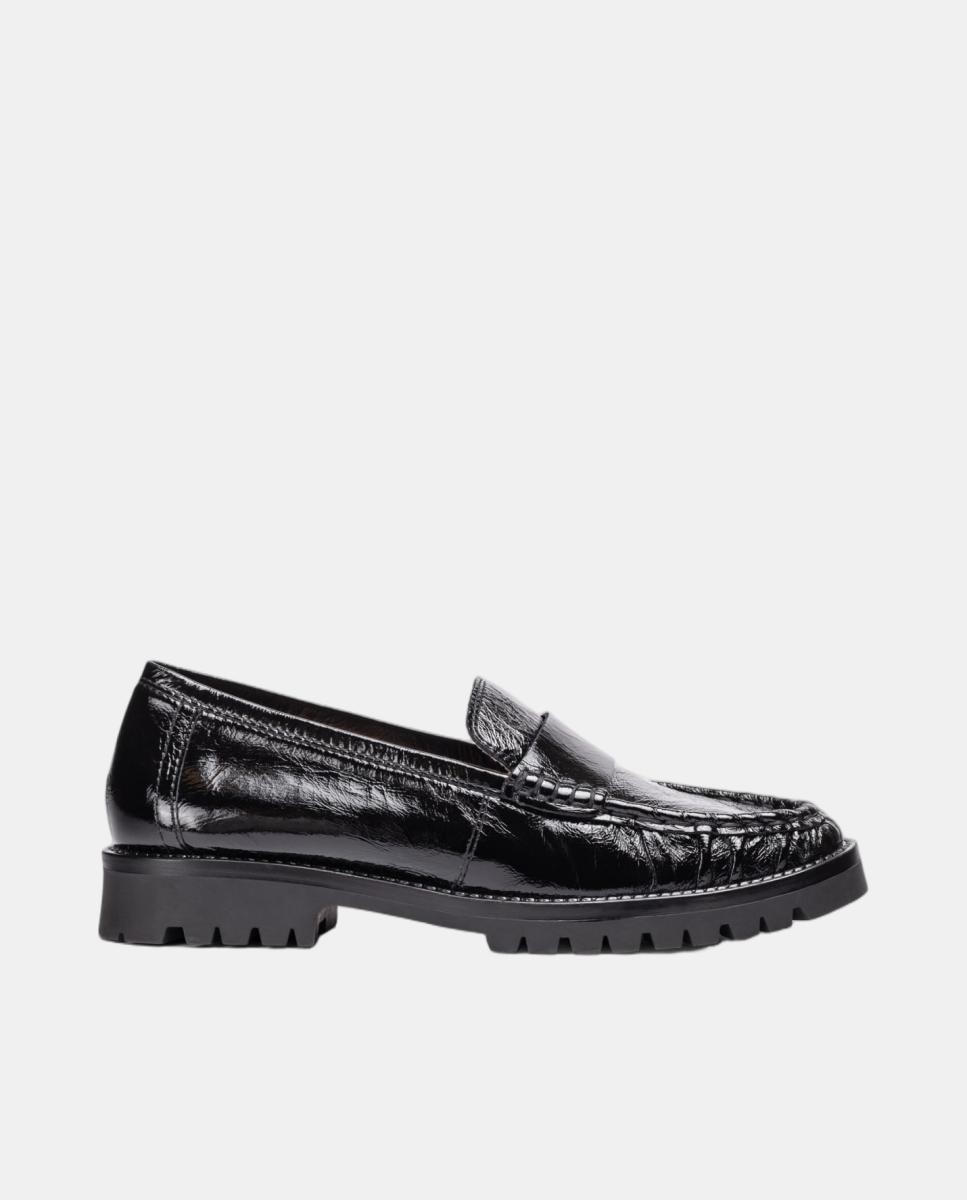 Imagen 0 de Mocasines de mujer de piel fruncido Negro mate