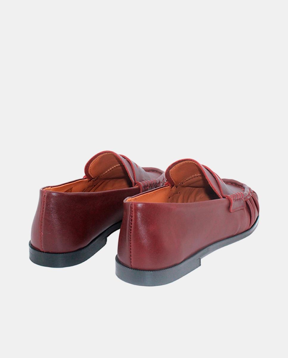 Mocassins em Pele Tipo Napa com Salto Baixo Castanho-2